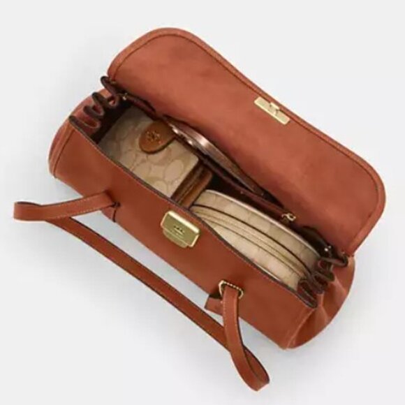 Brand New With Tags! Coach Bridget Flap Shoulder Bag Smooth Leather/Tan CDB05 - Picture 12 of 17